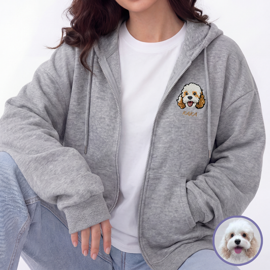 Custom Pet Embroidered Zip-Up Hoodie