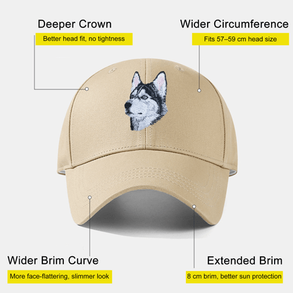 Baseball cap features: enlarged brim, deeper crown, structured fit design