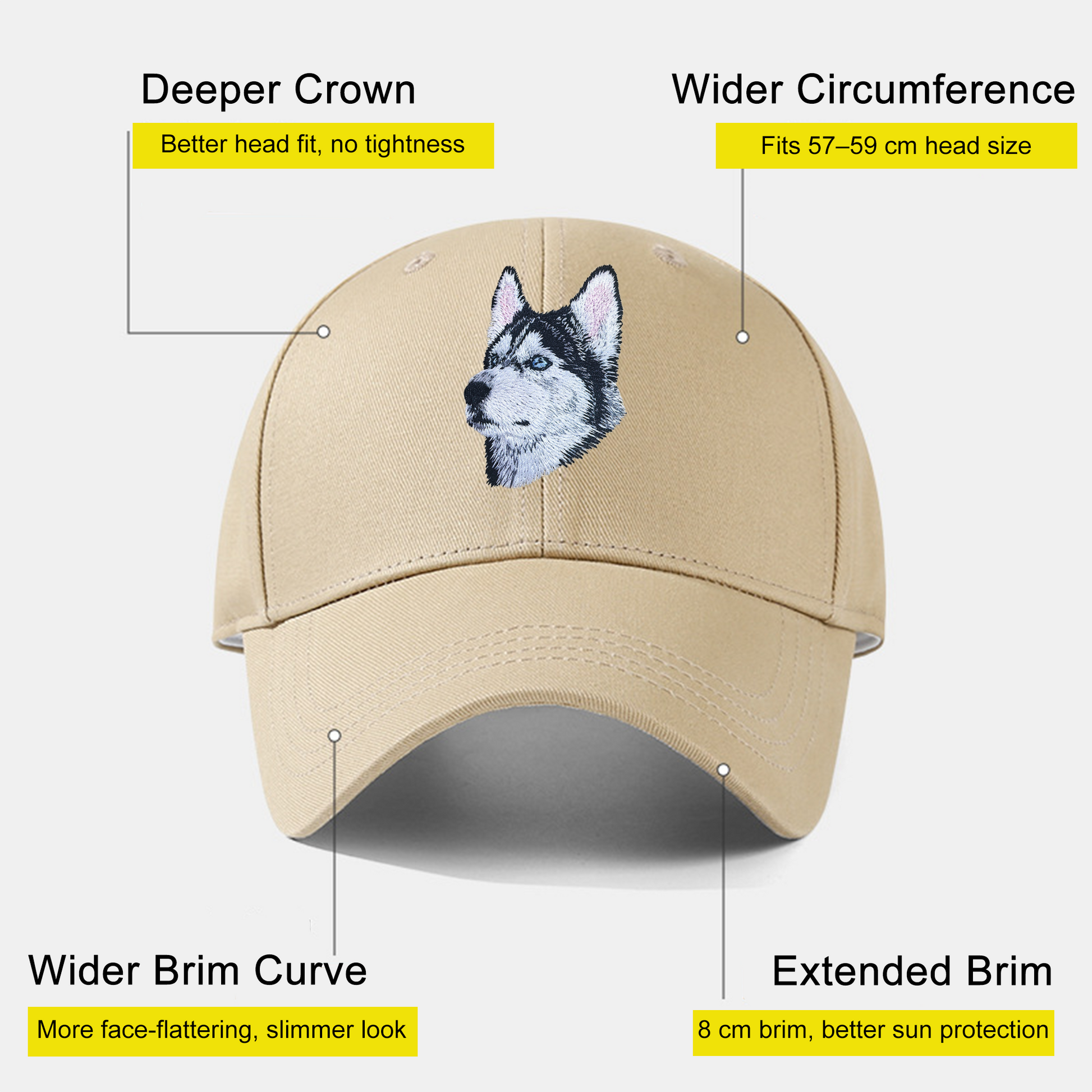 Embroidered baseball cap in 【khaki】 showing realistic style embroidery design