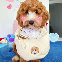 Adorable cockapoo dog holding custom embroidered pet portrait tote bag - customer review 