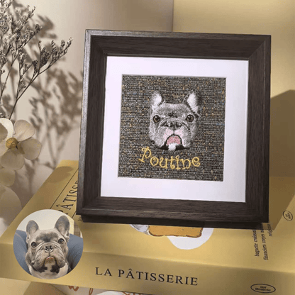Custom cat portrait embroidery frame with eco-friendly wood