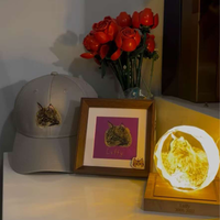 Custom cat embroidery gift collection with hat, framed portrait art - customer review