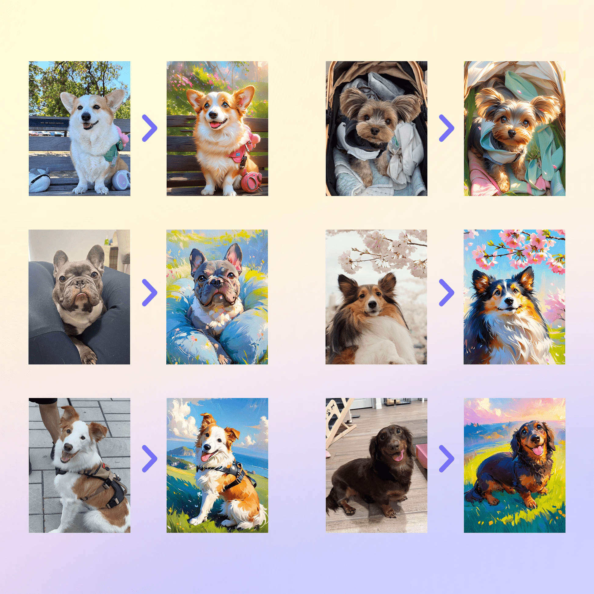 Custom pet art luggage tag before and after transformation examples