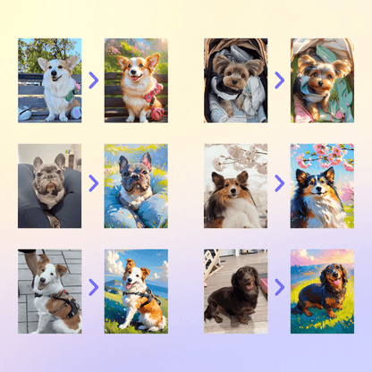 Custom pet art luggage tag before and after transformation examples