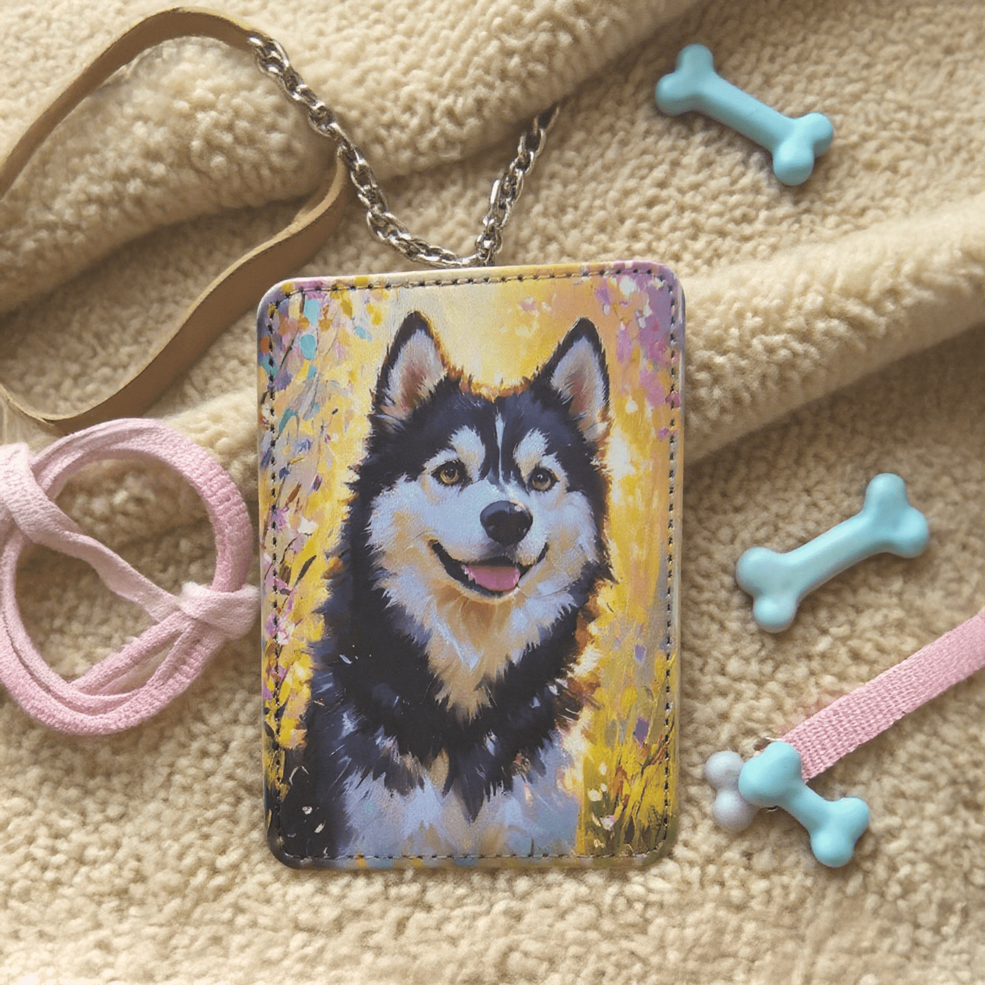 Custom pet art luggage tag with personalized portrait design