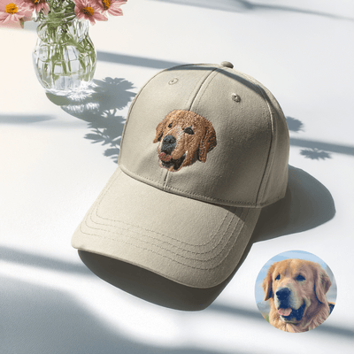 Custom pet embroidered baseball cap with personalized dog portrait
