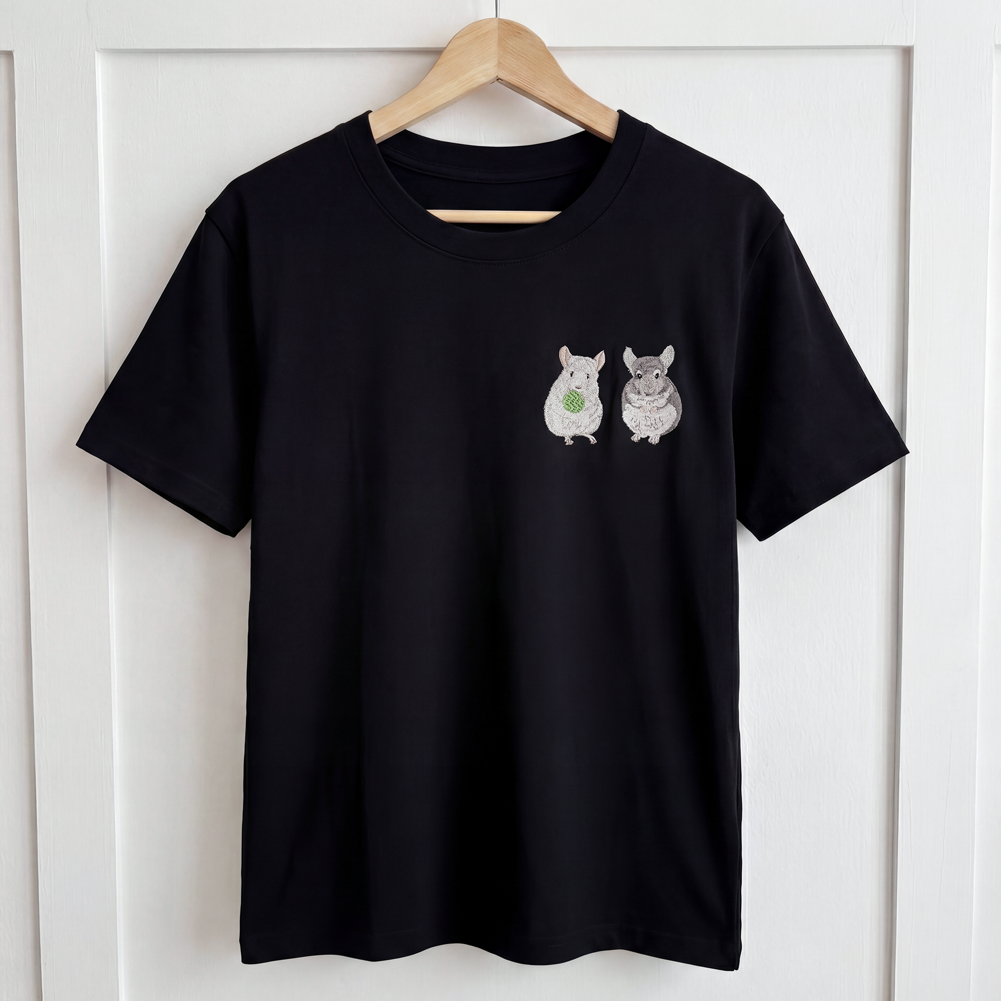 Custom pet embroidered t-shirt in black with realistic style personalized design