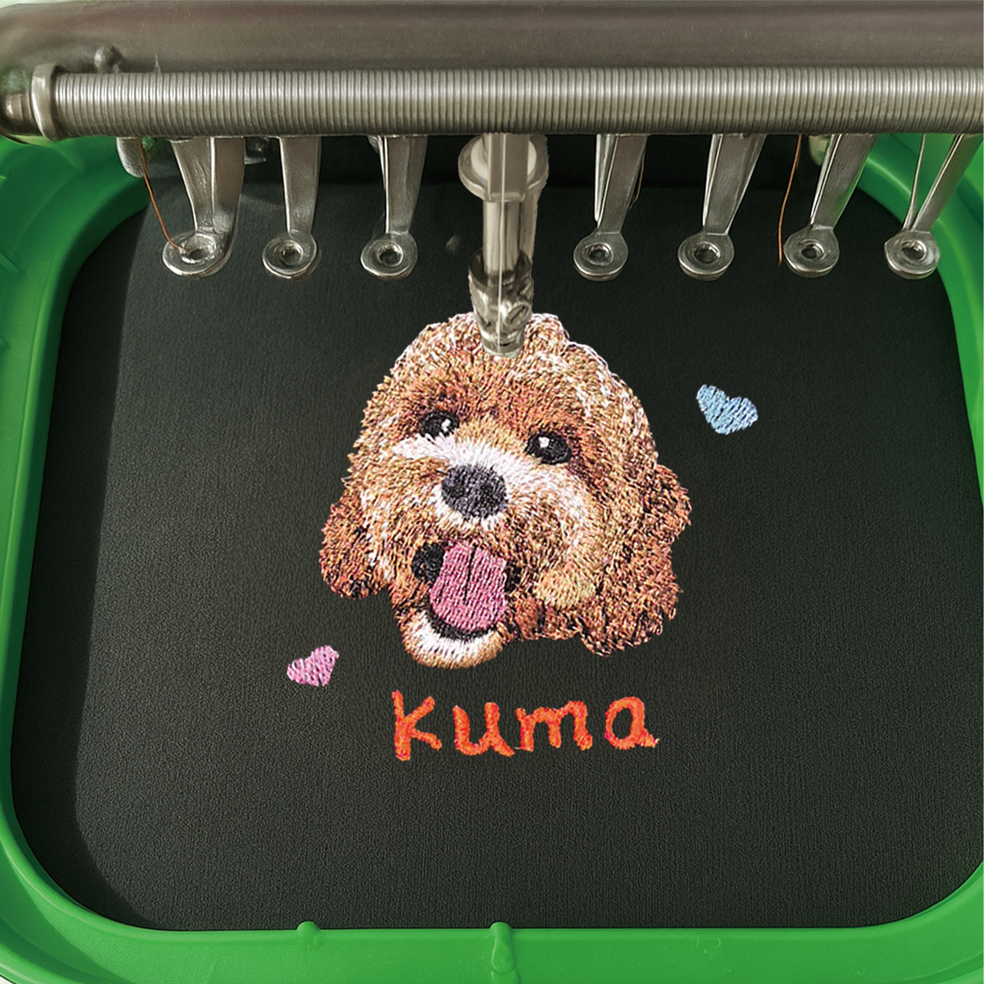 How custom pet embroidery works - 4 simple steps from photo upload to hand-drawn portrait, embroidery and delivery