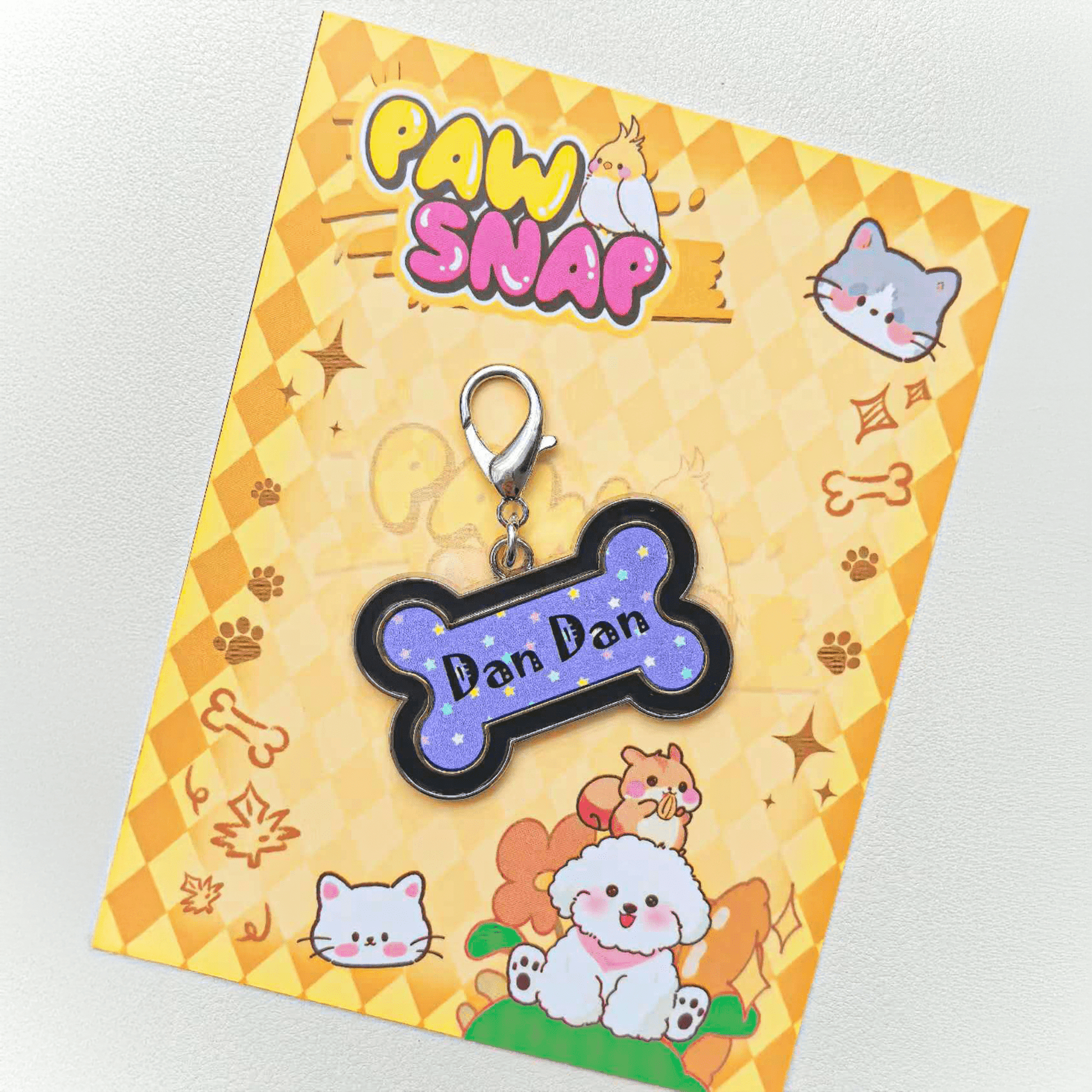 Custom pet name tag with keychain for backpack or collar use