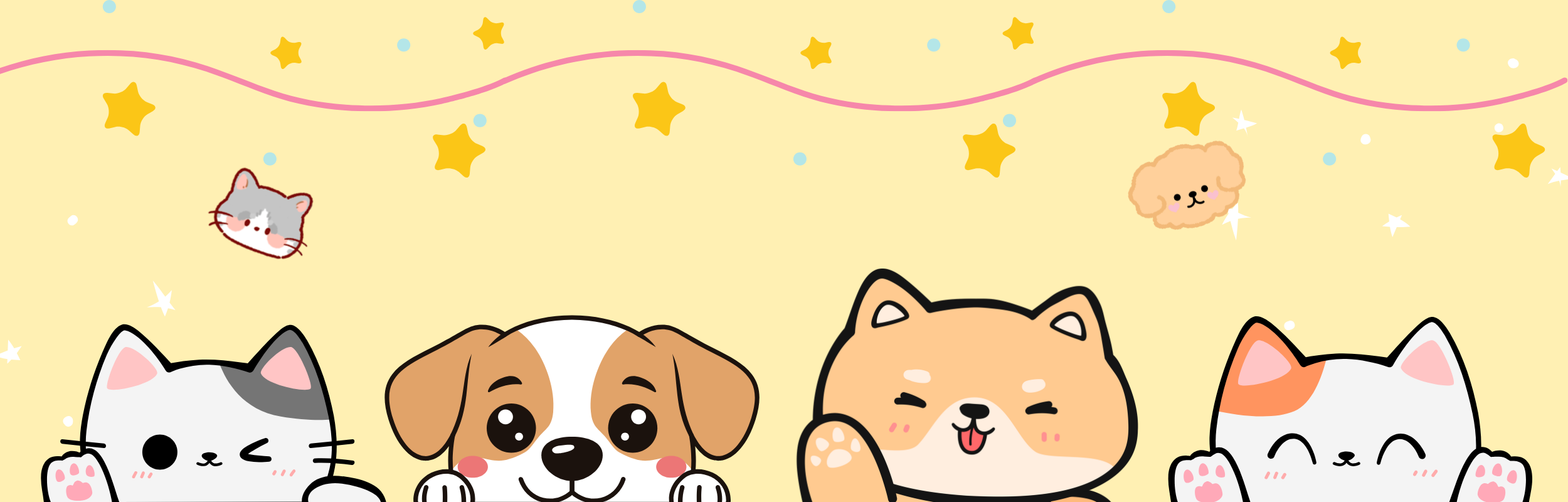 Cute cartoon cats and dogs illustration banner for custom pet portrait gifts - PAWSNAP homepage
