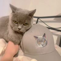 ray British Shorthair cat with custom embroidered portrait hat - customer review
