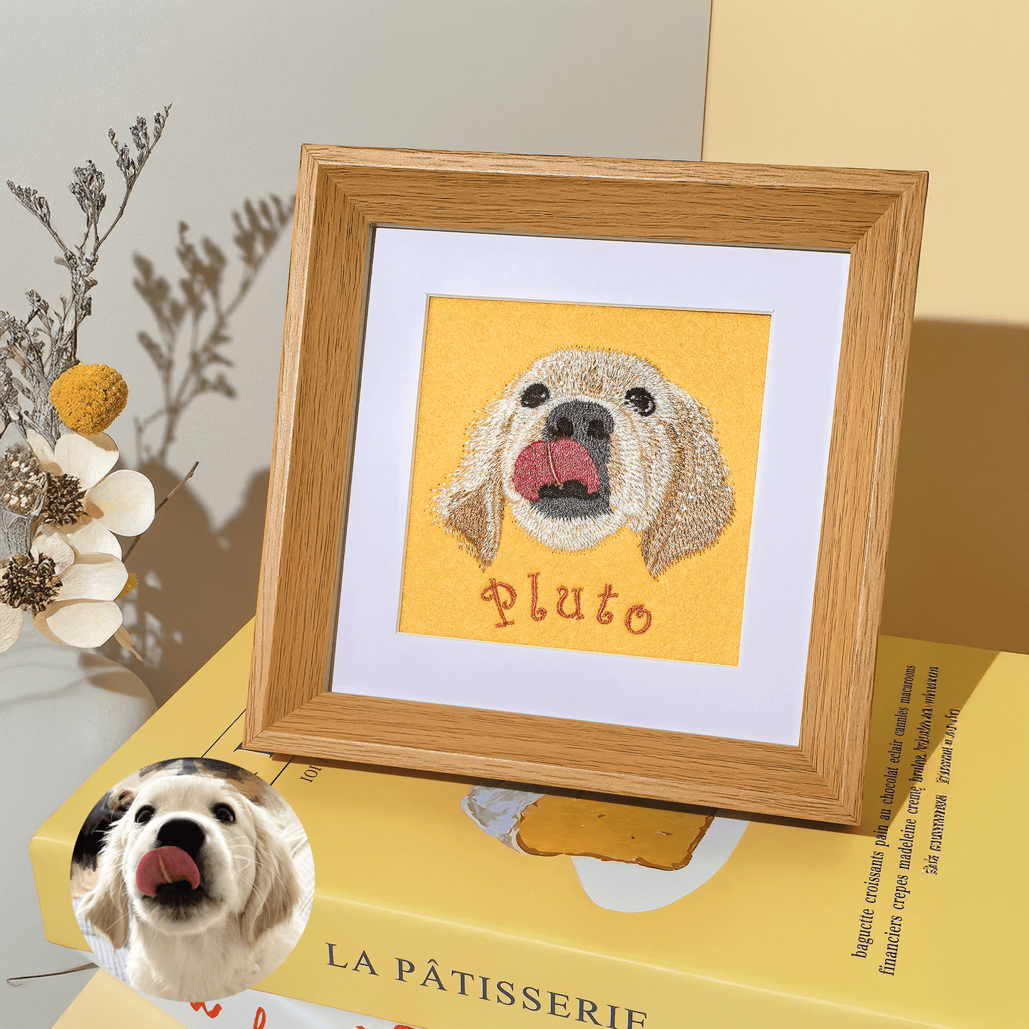 Hand-drawn pet embroidered frame unique gift for pet lovers