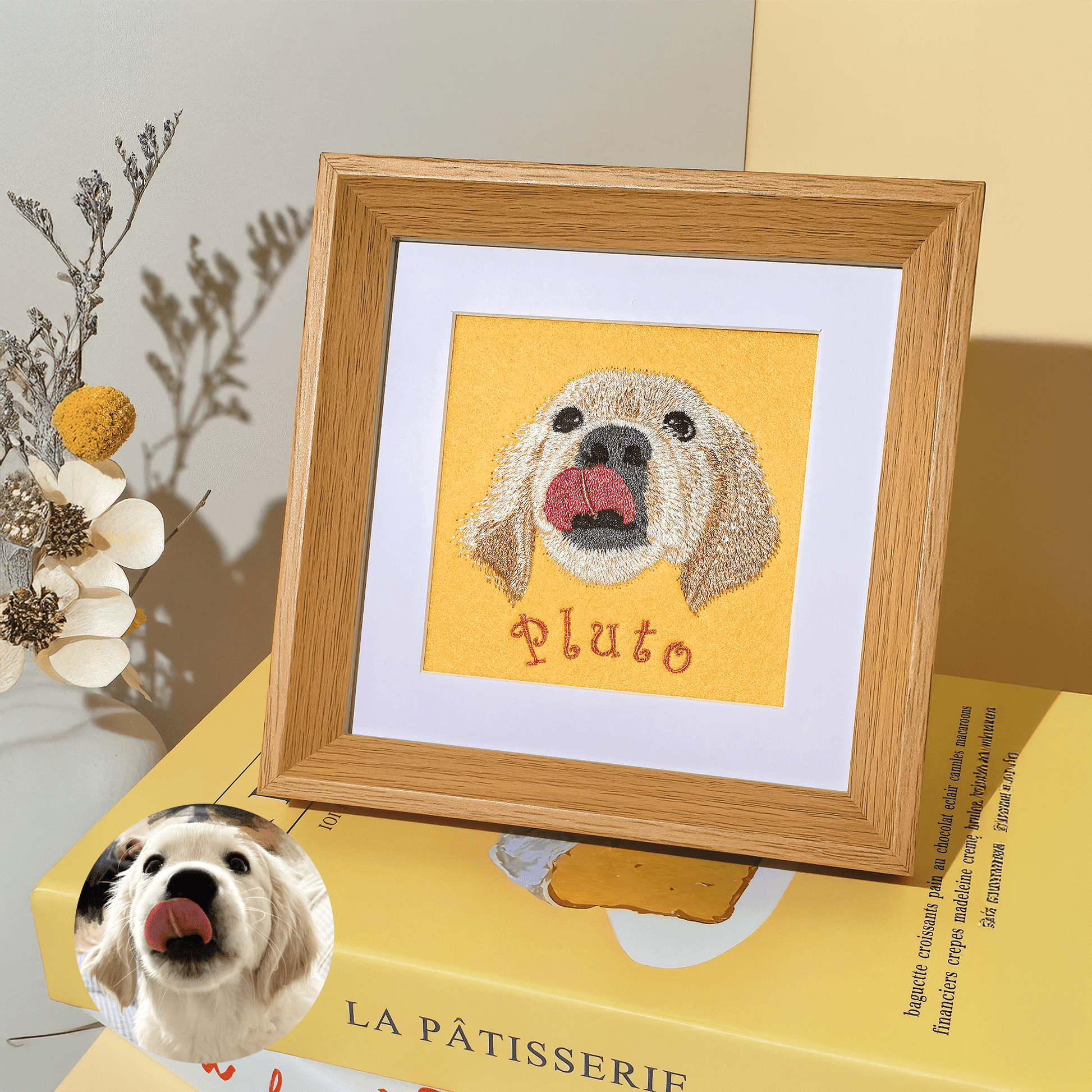 Hand-drawn pet embroidered frame unique gift for pet lovers