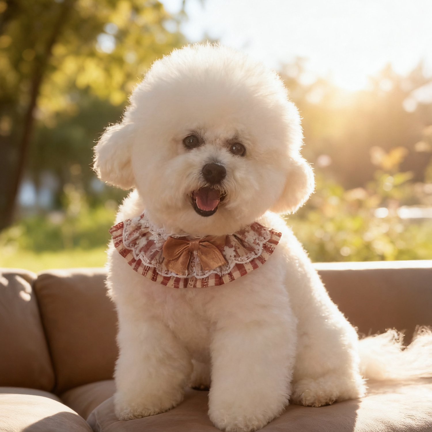 Happy white Bichon dog- lifestyle photo