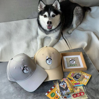 Happy husky dog with custom embroidered portrait hats, framed art and greeting cards - customer review