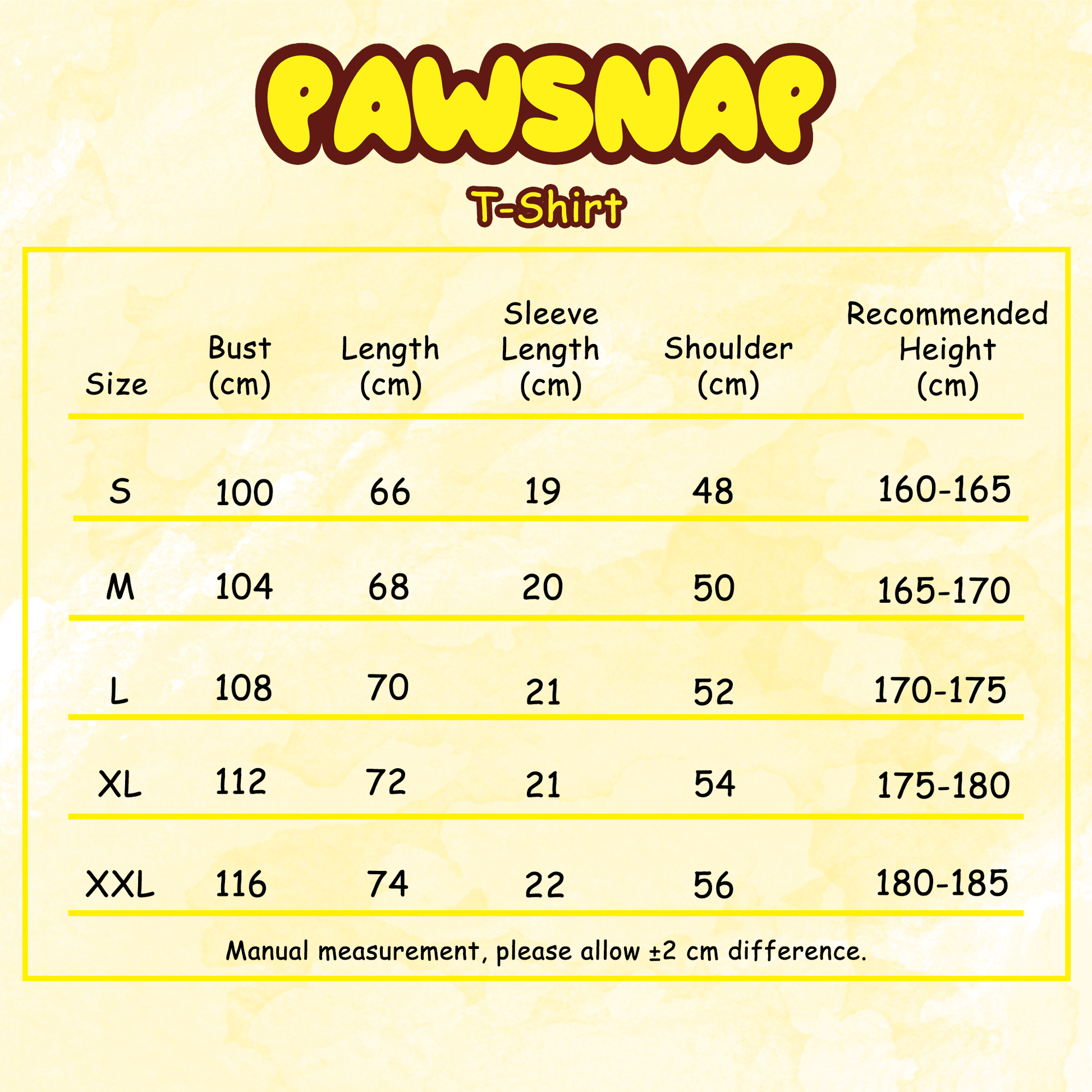 T-shirt size chart - Outfit Combo measurement guide for short sleeve tee