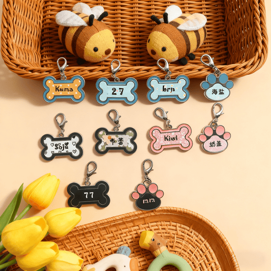 Personalized pet name tags variety examples with different patterns