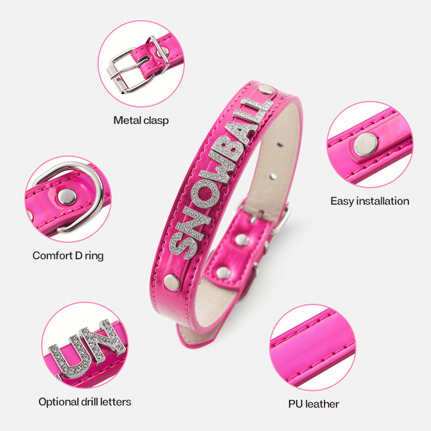 Pet collar quality materials with chrome alloy letters and PU leather