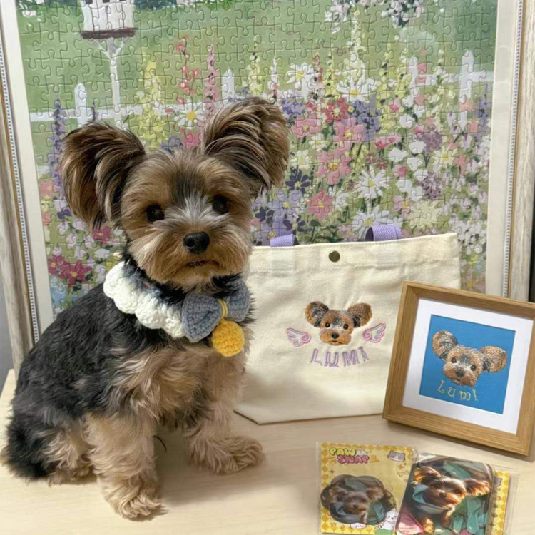 Adorable Yorkshire Terrier with custom embroidered tote bag, framed  - customer review
